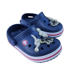 Crocs Kids Crocband Navy Blue Red White Stripes Clogs w/ Dinosaur Charms Size C6